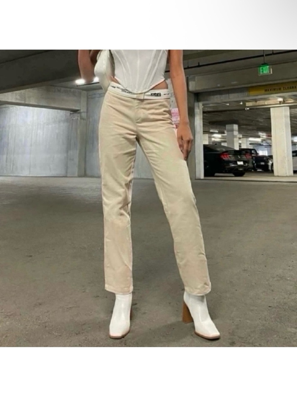 Princess Polly Dava low rise off white cream streetwear straight leg pants